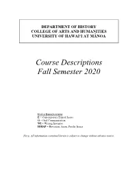 Course Descriptions Fall Semester 2020