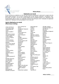 Medications to Avoid