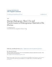 Shavian Shakespeare: Shaw's Use and Transformation of Shakespearean Materials in His Dramas
