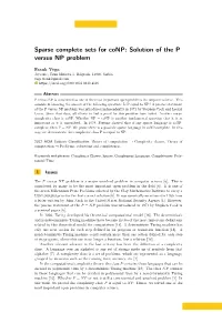 Sparse Complete Sets for Conp: Solution of the P Versus NP Problem