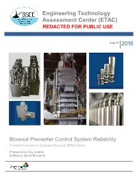 Blowout Preventer Control System Reliability Primarily Focused on Subplate Mounted (SPM) Valves