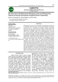 Non-Destructive in Situ Measurement of Aquaponic Lettuce Leaf Photosynthetic Pigments and Nutrient Concentration Using Hybrid Genetic Programming Ronnie S