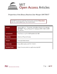 Properties of the Binary Neutron Star Merger GW170817