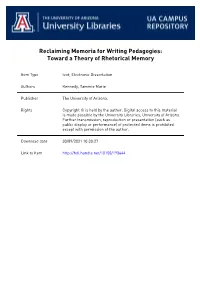 TOWARD a THEORY of RHETORICAL MEMORY By