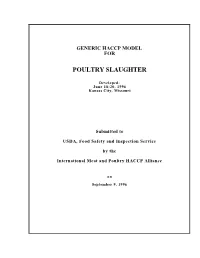 Generic Haccp Model for Poultry Slaughter