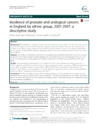 Incidence of Prostate and Urological Cancers in England