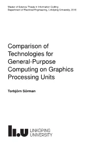 Comparison of Technologies for General-Purpose Computing on Graphics Processing Units