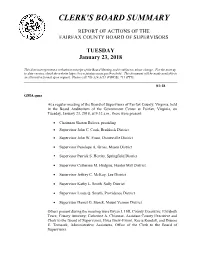 Clerk's Board Summary