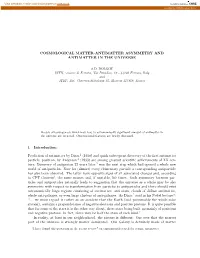 Cosmological Matter-Antimatter Asymmetry and Antimatter in the Universe