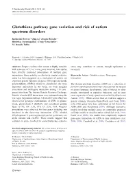 Glutathione Pathway Gene Variation and Risk of Autism Spectrum Disorders