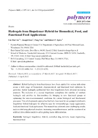 Hydrogels from Biopolymer Hybrid for Biomedical, Food, and Functional Food Applications