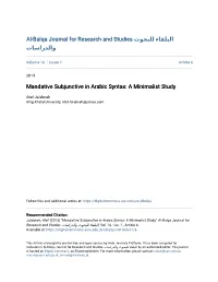 Mandative Subjunctive in Arabic Syntax: a Minimalist Study