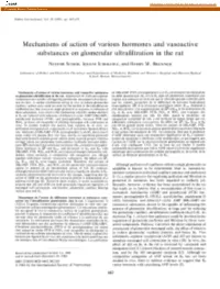 Mechanisms of Action of Various Hormones and Vasoactive Substances on Glomerular Ultrafiltration in the Rat