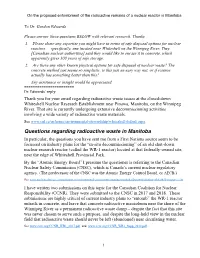 Questions Regarding Radioactive Waste in Manitoba