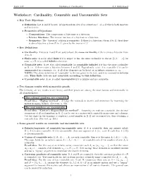 Worksheet: Cardinality, Countable and Uncountable Sets