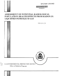 Assessment of Potential Radiological Population Health Effects from Radon in Liquefied Petroleum Gs