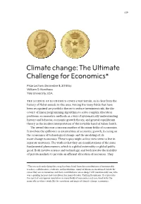 Climate Change: the Ultimate Challenge for Economics*