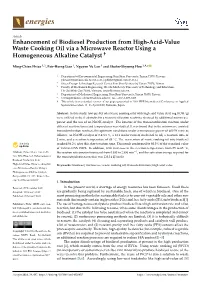Enhancement of Biodiesel Production from High-Acid-Value Waste Cooking Oil Via a Microwave Reactor Using a Homogeneous Alkaline Catalyst †