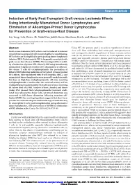 Induction of Early Post-Transplant Graft-Versus-Leukemia Effects Using Intentionally Mismatched Donor Lymphocytes and Eliminatio