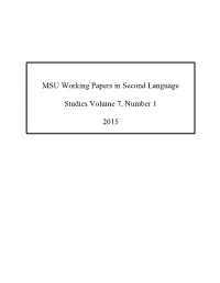 MSU Working Papers in Second Language Studies Volume 7