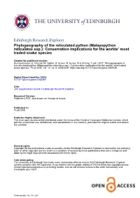 Phylogeography of the Reticulated Python (Malayopython Reticulatus Ssp.): Conservation Implications for the Worlds’ Most Traded Snake Species