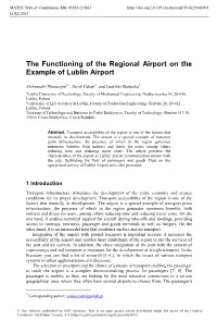 The Functioning of the Regional Airport on the Example of Lublin Airport