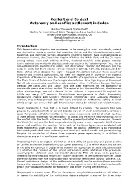 Content and Context Autonomy and Conflict Settlement in Sudan