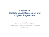 Lecture 14 Multiple Linear Regression and Logistic Regression
