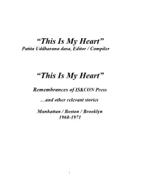 “This Is My Heart” Patita Uddharana Dasa, Editor / Compiler