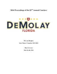 2016 Proceedings of the 83 Annual Conclave