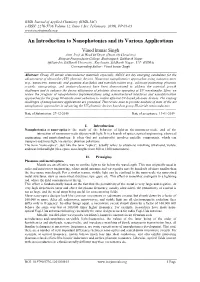 An Introduction to Nanophotonics and Its Various Applications