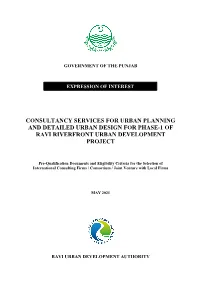 Consultancy Services for Urban Planning and Detailed Urban Design for Phase-1 of Ravi Riverfront Urban Development Project