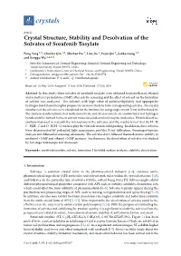 Crystal Structure, Stability and Desolvation of the Solvates of Sorafenib Tosylate