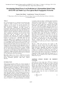 Investigating Signal Power Loss Prediction in a Metropolitan Island Using ADALINE and Multi-Layer Perceptron Back Propagation Networks