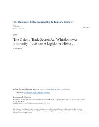 The Defend Trade Secrets Act Whistleblower Immunity Provision: a Legislative History, 1 Bus