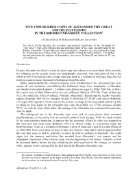 Five Unpublished Coins of Alexander the Great and His Successors in the Rhodes University Collection1