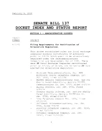 Senate Bill 137 Docket Index and Status Report