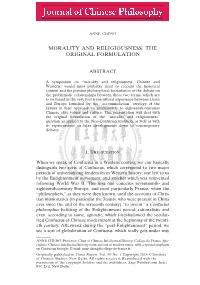 Morality and Religiousness: the Original Formulation