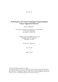 Performance of Various Computers Using Standard Linear Equations Software