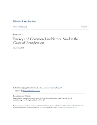 Privacy and Common Law Names: Sand in the Gears of Identification Adam Candeub