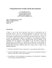 Voting Behaviour in India and Its Determinants