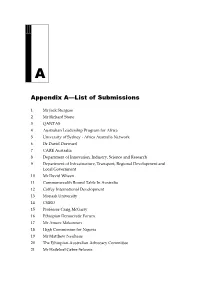 Appendix A: List of Submissions