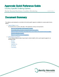 Approvals Quick Reference Guide Country Specific Ordering Options Bently Nevada Machinery Condition Monitoring 108M1756 Rev