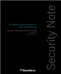 Blackberry Enterprise Server for Microsoft Exchange-Security Note
