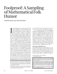 Foolproof: a Sampling of Mathematical Folk Humor, Volume