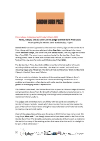 Mina, Okojie, Owusu and Cain to Judge Gordon Burn Prize 2021 Prize Opens for Entries Until Wednesday 7 April