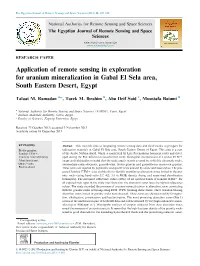 Application of Remote Sensing in Exploration for Uranium Mineralization in Gabal El Sela Area, South Eastern Desert, Egypt