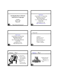 Patterns Senior Member of Technical Staff and Pattern Languages Knowledge Systems Corp