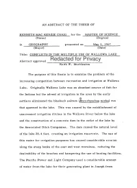 CONFLICTS in the MULTIPLE USE of WALLOWA LAKE Abstract Approved Redacted for Privacy Keith W