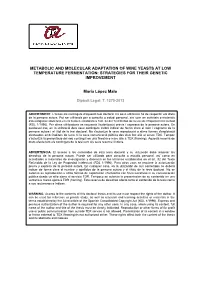 Metabolic and Molecular Adaptation of Wine Yeasts at Low Temperature Fermentation: Strategies for Their Genetic Improvement